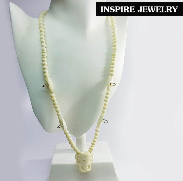 inspire-jewelry-สร้อยคอกระดูกช้างเกรดa-งาน-design-handmade-มีหัวช้างแกะห้อยพระได้-1-5องค์-ขนาด-32-นิ้ว-เปิดปิดโดยบิดเกลียวทองเหลือง