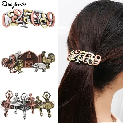 Punk Vintage Hair Jewelry For Women Hair Clip Numeral Elephant Retro Hairpin Barrette Statement Hair Accessories