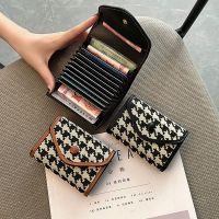 Tas penyimpanan kartu kredit wanita pak kartu kredit kapasitas besar pola Houndstooth modis gesper kanvas tipis kecil sangat indah