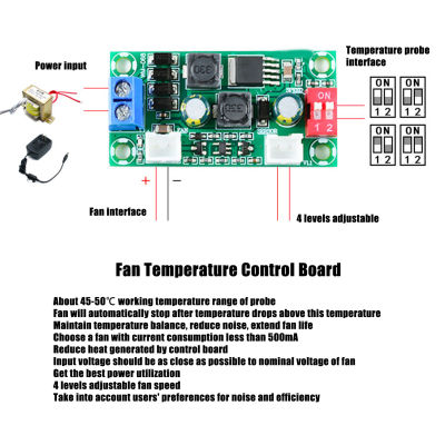 พัดลมควบคุมอุณหภูมิโมดูล PCB ตัวควบคุมอุณหภูมิพัดลมอัจฉริยะ DC24V ความแม่นยำสูงขนาดเล็กพร้อมเซ็นเซอร์โพรบสำหรับพีซีสำหรับการเตือนภัยสำหรับ CPU