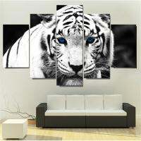 White Tiger Animal โปสเตอร์ Modula Pictures - 5 Pieces Canvas Wall Art Paintings - Perfect For Living Room Decoration Accessories