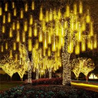 Christmas Lights Outdoor 30/50cm Meteor Shower Lights 8 Tube Falling Rain Light Icicle String Light For Xmas Tree New Year Party