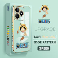 เคสโทรศัพท์เซลล์สำหรับ C53 Realme Realme ฟรีสายคล้อง N53 Narzo + ลายการ์ตูนอนิเมะลูฟี่ขอบสี่เหลี่ยมเคสโทรศัพท์ชุบหรูหราชุบเคสโทรศัพท์นิ่ม