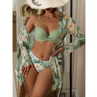 Floral Twist Low Waist Bikini Set Cover Up Swimsuit For Women Push Up Long Sleeve Three Pieces Swimwear 2023 Beach Bathing Suits