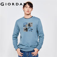 GIORDANO Men ARTAND Series Sweatshirts Fashion Print Fleece-Lined Sweatshirts Crewneck Warm Casual Loose Sweatshirts 91093220