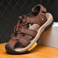 Foreign trade export European and American big-name high-grade leather sandals mens breathable non-slip Baotou beach shoes sports sandals and slippers shoes