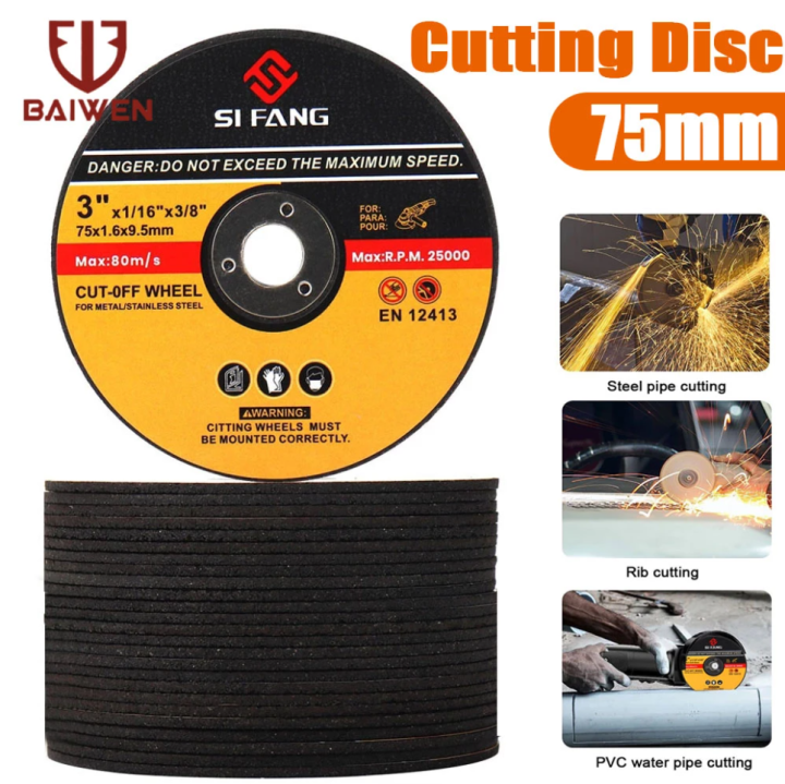 BAI WEN 3 inch Cut Off Wheel Cutting Disc 75 x 1.6 x 9.5mm Hole Resin