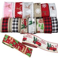 Christmas Ribbon Printed Burlap Ribbons For Gift Wrapping DIY Hair Bows Chirstmas Tree Ribbon Christmas Decoration For Home Gift Wrapping  Bags