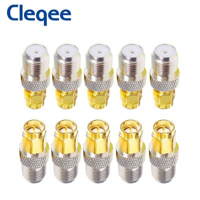 Cleqee 10PCS SMA Male to F Female RF Coaxial Adapter F Type Jack to SMA Plug Convertor RF Coax Straight Connector Gold plated Electrical Connectors