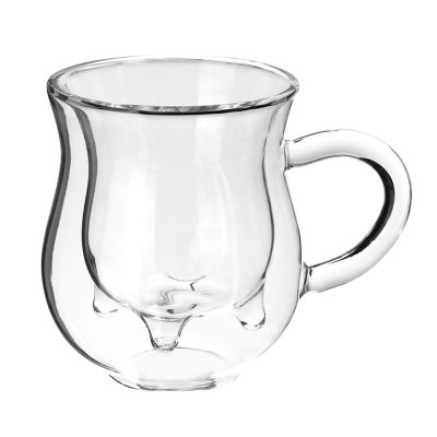 Transparent Breakfast Cup Double Layer Cow Shape Glass Cup Heat-Resistantn Cup Coffee Milk Separator Mini Milk Frothing Jug
