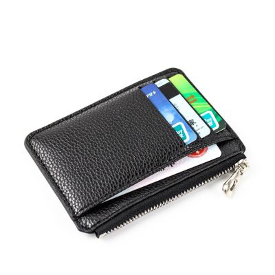 ขายร้อน Unisex Minimalist ซิปกระเป๋าบัตรผู้ถือบัตรอเนกประสงค์ลิ้นจี่รูปแบบใบขับขี่กรณีหนัง 5TPH
