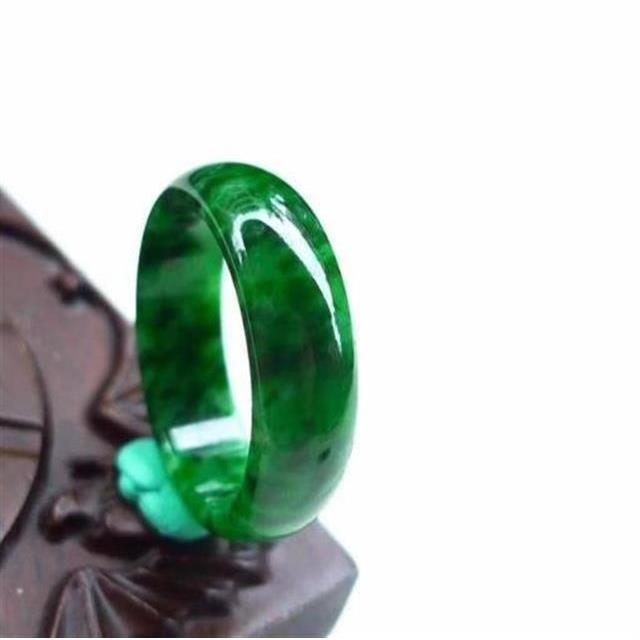 แหวนหยกแท้สีเขียวแห้งมังกรเหล็กลอยดอกไม้สีเขียวแหวนคุณยายสีเขียวมรกต-qw6r