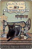 Black Cat Vintage Metal Tin Sign,Sewing Room Retro Wall Plaque Poster Cafe Bar Pub Beer Club Wall Home Decor metal sign