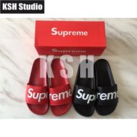 Supreme slipper รองเท้าแตะฤดูร้อนชายและหญิงคู่บ้านรองเท้าแตะชายหาดสีดำและสีแดงกับด้านล่างหนา