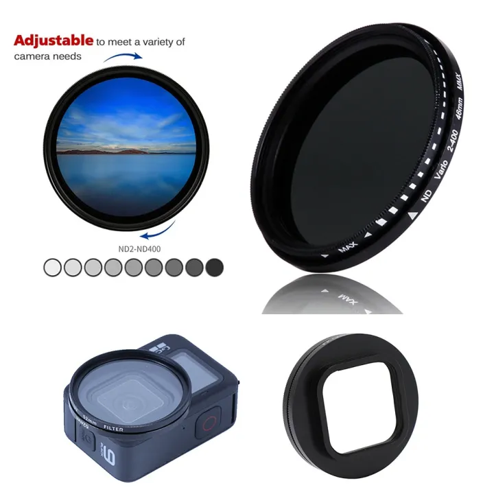 ND2-400 Adjustable Neutral Density Fader CPL Filter Adapter Ring For Hero 11 10 9 Black HERO10 Camera