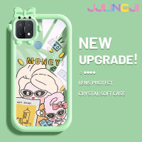 Jjlingji เคสสำหรับ OPPO A15 A35 A15s เคส4G ลายการ์ตูนเด็กผู้หญิงเงินน่ารักสีสันสดใสน่ารักเลนส์กล้องถ่ายรูปแบบนิ่มมอนสเตอร์ตัวน้อยซิลิโคนเคสใสกันกระแทกแบบใสเคสป้องกันแบบเรียบง่าย