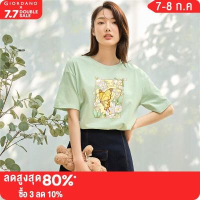 GIORDANO Women Lion Dance Series T-Shirts Fashion Art Print Tshirts Short Sleeve Crewneck Comfort Summer Causal Tee 99393015