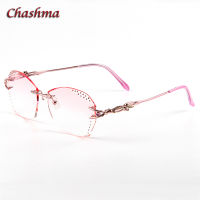 Glasses Women Eyeglasses Frames Rimless Titanium Tint Sunglasses Prescription Glass Diamonds Anti Blue Ray Anti Resistance Lens