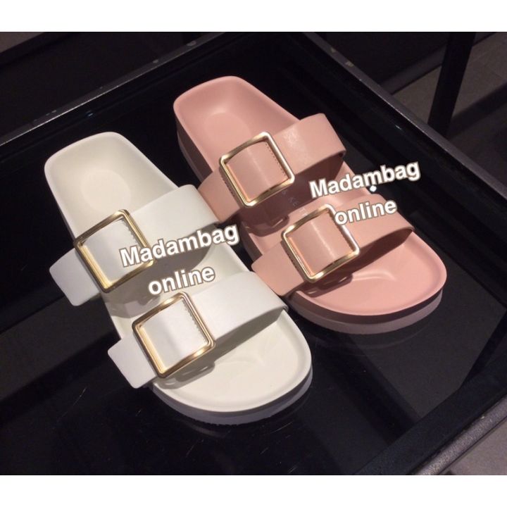 charles-keith-metallic-buckle-slide-sandals-รองเท้าแตะส้นแบน