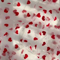 ┅┋ 1Yard Big Red Flocked Heart Tulle Mesh Guipure Lace Fabric Wedding Dress Decoration Sewing Net Fabric Materials 160cm Wide