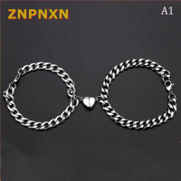 ZNPNXN 2pcs Punk Silver Color Chain Couple Bracelet For Women Stainless Steel Romantic Magnet Men Paired Things Fashion Jewelry Pulsera