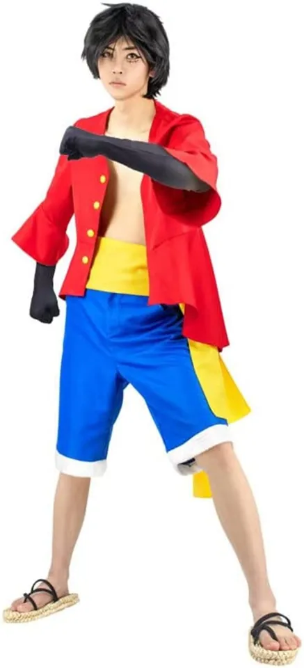 DAZCOS Luffy Cosplay Wano Country Anime Costume Outfit Shirt Pants with  Sash Nika Form Outfit Monkey D Luffy Cosplay Wigs Gloves