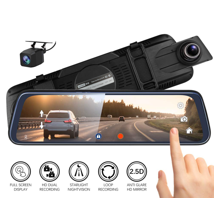 Lenovo V7 HD Full Screen Rearview Mirror Recorder 1080P Mirror Dashcam ...