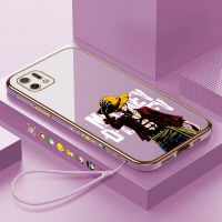 พร้อมสำหรับ OPPO A16K เคสโทรศัพท์ Hp Oppo A16k เคสฟรีสายคล้อง + การ์ตูนอนิเมะลูฟี่ขอบสี่เหลี่ยมรูปแบบปลอกชุบเคสโทรศัพท์หรูหราชุบเคสโทรศัพท์นุ่ม