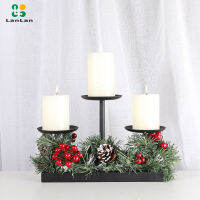 Lanlan Tatakan Lilin Natal พร้อมพินโคนเบอร์รี่ประดิษฐ์อุปกรณ์ตกแต่งคริสต์มาสปลอมเหมาะสำหรับโต๊ะกาแฟตั้งโต๊ะ (2.2X9X18.2ซม.)