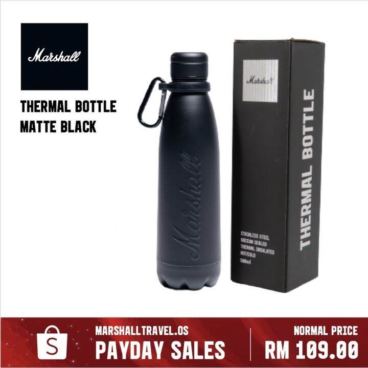 Marshall Logo Drink Bottle Matte Black Insulated Thermal Bottle Hot