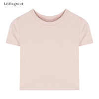 Littlegroot เสื้อยืดแขนสั้นสำหรับสีทึบ,เสื้อครอปคอกลมเข้ารูปสุดฮอตของผู้หญิงสำหรับฤดูร้อน2023