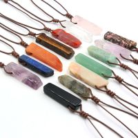 CSJA Healing Crystals Necklaces Irregular Natural Stone Slice Pendant Necklace Pink Quartz Labradorite Tiger Eye Jewelry H090