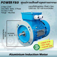 มอเตอร์ไฟฟ้าอลูมิเนียม แบบหน้าแปลน 3 เฟส (สาย) 220/380V. 2 Pole (โพล) 3000รอบ ขนาด 1/2 แรงม้า (0.5 HP) สามารถใช้งานภายนอกอาคารได้ กันน้ำกันฝุ่น IP55