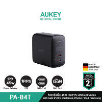 [ทักแชทรับคูปอง] AUKEY PA-B4T หัวปลั๊กชาร์จเร็ว 45W Dynamic Dual USB-C Power Delivery หัวปลั๊กชาร์จเร็ว PD 45W รุ่น PA-B4T