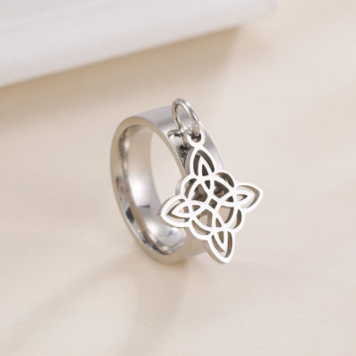 Skyrim แหวนกับแม่มดปมจี้สแตนเลสแหวนนิ้วนิกายคาถาพระเครื่องป้องกันเครื่องประดับของขวัญสำหรับผู้หญิง