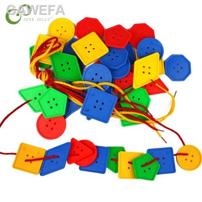 ▼♙30 Buah Mainan Montessori Mainan Edukatif untuk Anak Belajar Awal Blok Geometris Tombol Threading Alat Bantu Mengajar GYH
