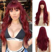 Red Body Wave Synthetic Wigs For Women White Wigs With Bangs Long Cosplay Lolita Party Natural Hair Pelucas Perruque Rouge