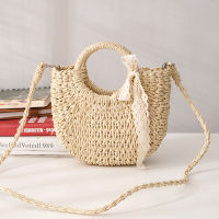 Portable Woven Bag Crossbody Bag Versatile Dual Purpose Bag Straw Woven Bag Half Round Small Bag Beach Bag