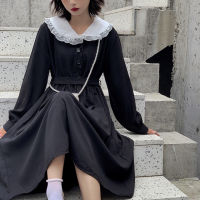 ZZOOI Dress Women Dark Fashion Preppy Style Long Sleeve Lolita Dresses Japanese Sweet Peter Pan Collar Long Ladies Elegant Dresses