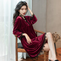 Loose Lounge Wear Women Nightgown Velvet Sleep Dress Sexy Nightdress Home Dressing Gown  New Sleepwear Intimate Lingerie