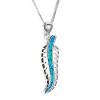 Elegant Jewelry Silver Blue Tree Leaf Simulated Opal Pendant Chain Necklace