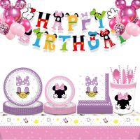 New Disney Pink Purple Minnie Mouse Baby Girl Baptism Party Decoration Girl Favor Disposable Tableware Birthday Party Supplie