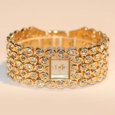 （A Decent035）Rhinestone แบรนด์ผู้หญิง LuxuryLadies WristSquareFemale Clock GoldWatch For Women 2022