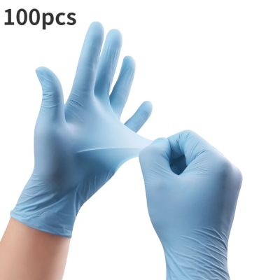 Latex Free Blue Nitrile Gloves 100PCS Bathroom Home Cleaning Goods Tattooists/Makeup/Barber Water Proof Diposable Work Gloves Safety Gloves