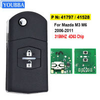 YOUBBA 2ปุ่มพลิกกุญแจรีโมท Keyless E Ntry FOB 315เมกะเฮิร์ตซ์พร้อมชิป4D63สำหรับมาสด้า M3 M6 2006-2011 Visteon 4179741528