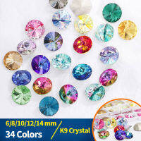 68101214มิลลิเมตร Rivoli Rhinestone รอบชี้เพชรหินที่มีสีสันลูกปัดงานฝีมือคริสตัลเล็บเสื้อผ้าอุปกรณ์เครื่องประดับ