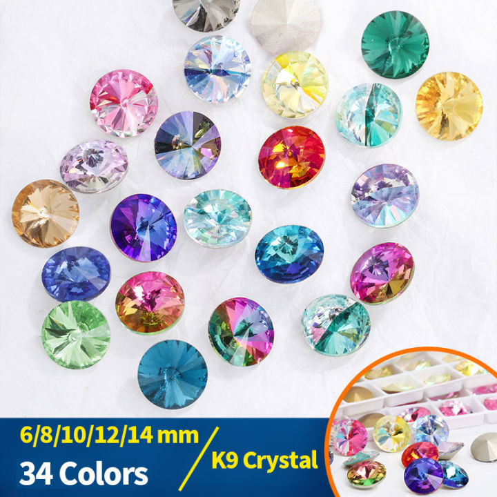 68101214มิลลิเมตร-rivoli-rhinestone-รอบชี้เพชรหินที่มีสีสันลูกปัดงานฝีมือคริสตัลเล็บเสื้อผ้าอุปกรณ์เครื่องประดับ