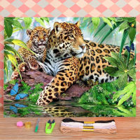 Animal Black Leopard Panther Printed Canvas 11CT Cross Stitch Set Embroidery DMC Threads Handmade Needlework Hobby Sales