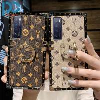 เคสโทรศัพท์ลายหนังคลาสสิกสำหรับ Huawei Nova 7 Nova 7i Nova 7 SE Nova 7 Pro หรูหรากล่องสี่เหลี่ยมย้อนยุครูปแบบขนาดเล็กฝาหลัง + ขายึดแหวนหมุน360องศา