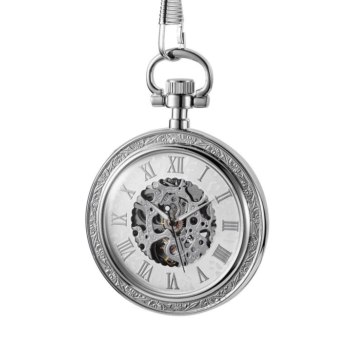 นาฬิกานาฬิกาพกโบราณทำจากเงินหรูหราสำหรับผู้ชายผู้หญิงนาฬิกาของขวัญจี้นาฬิกาผู้สูงอายุ